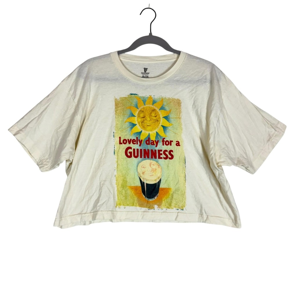 Guinness Shirt Mens XL Beige Lovely Day For A Guinness Graphic Cropped Tee